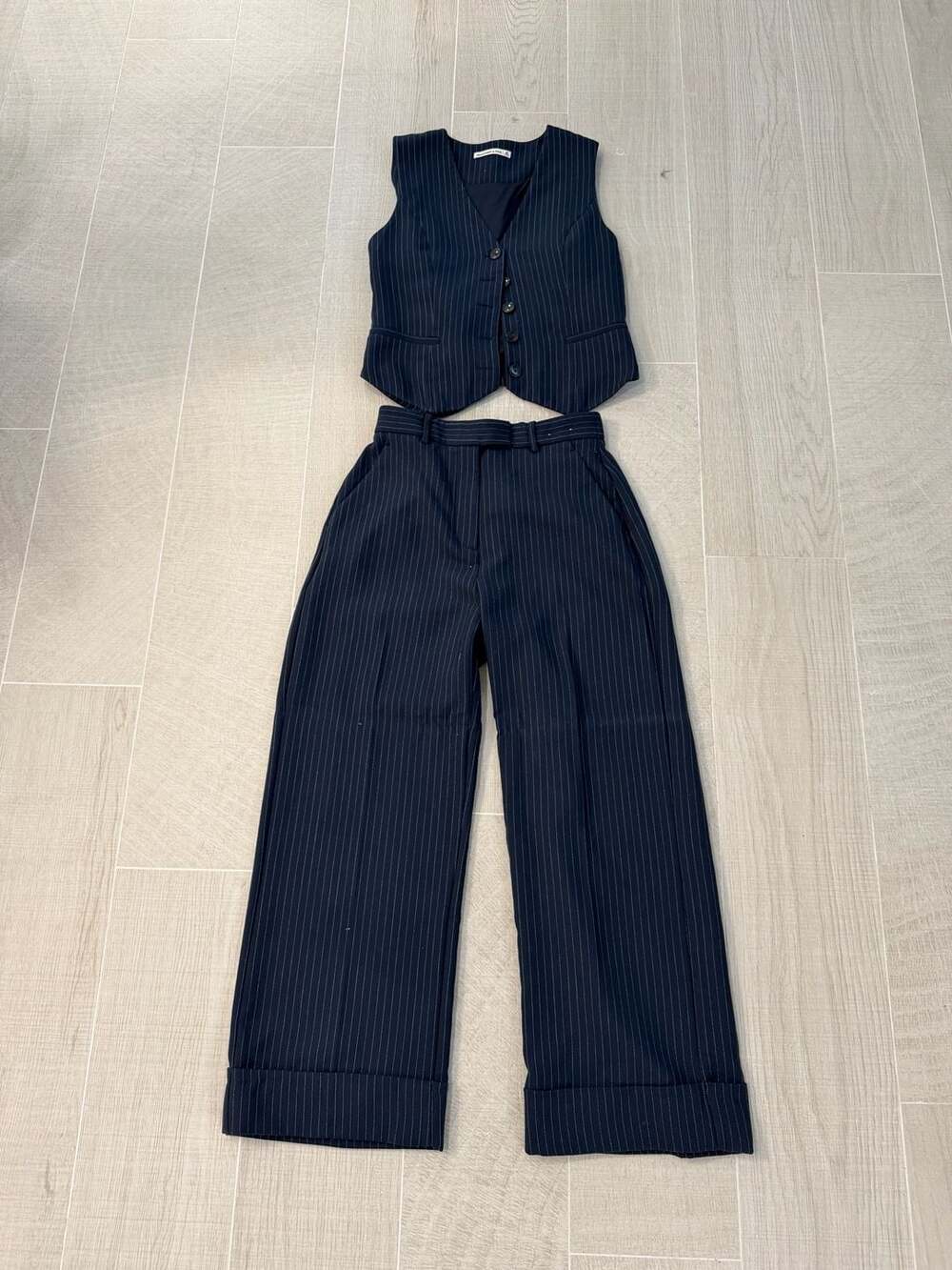 Abercrombie & Fitch Navy Pinstripe Vest and Wide-Leg Pants Set